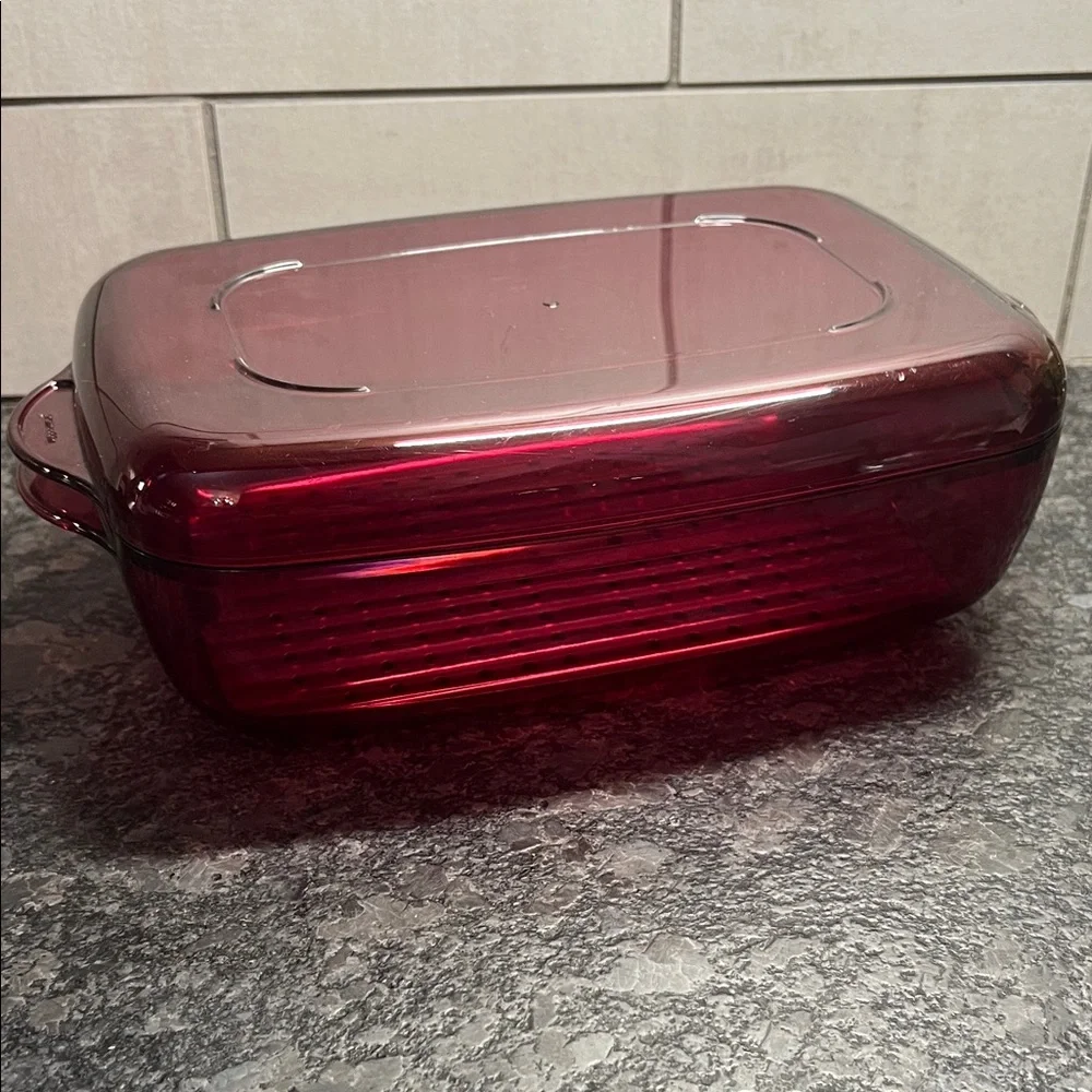 Vintage Tupperware Ruby Red Microwave Dish with tray 3 piece